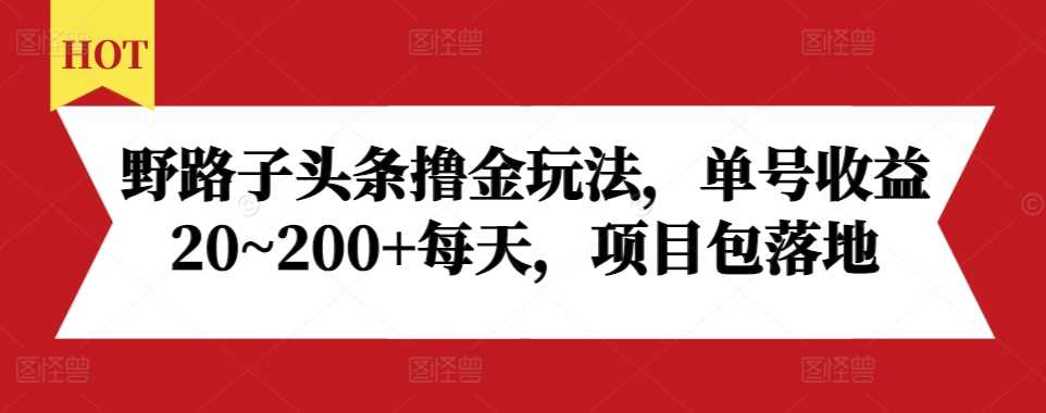 野路子头条撸金玩法，单号收益20~200+每天，项目包落地优创云网-专注分享网络创业项目落地实操课程 – 全网首发_高质量创业项目输出优创云网
