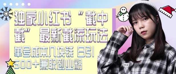 最新小红书截流玩法 独家截中截 单号成本几块钱 日引500+CY粉JZ粉优创云网-专注分享网络创业项目落地实操课程 – 全网首发_高质量创业项目输出优创云网