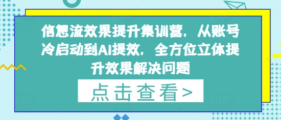 信息流效果提升集训营，从账号冷启动到AI提效，全方位立体提升效果解决问题优创云网-专注分享网络创业项目落地实操课程 – 全网首发_高质量创业项目输出优创云网