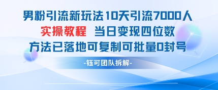 男粉引流新玩法10天引流7000人当日变现四位数可复制可批量0封号优创云网-专注分享网络创业项目落地实操课程 – 全网首发_高质量创业项目输出优创云网