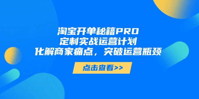 淘宝开单秘籍PRO，定制实战运营计划，化解商家痛点，突破运营瓶颈优创云网-专注分享网络创业项目落地实操课程 – 全网首发_高质量创业项目输出优创云网