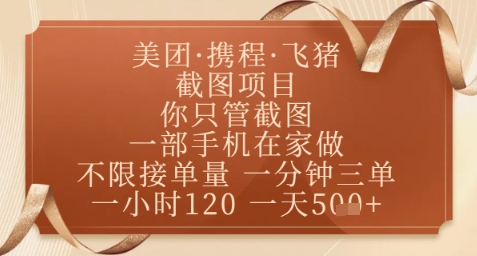 飞猪美团截图项目，你只管截图，一部手机在家做，正规平台无套路，一天5张+【揭秘】优创云网-专注分享网络创业项目落地实操课程 – 全网首发_高质量创业项目输出优创云网