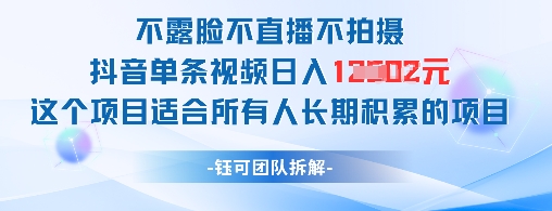 不露脸不直播不拍摄抖音单条视频日入1k+这个项目适合所有人长期积累的项目优创云网-专注分享网络创业项目落地实操课程 – 全网首发_高质量创业项目输出优创云网