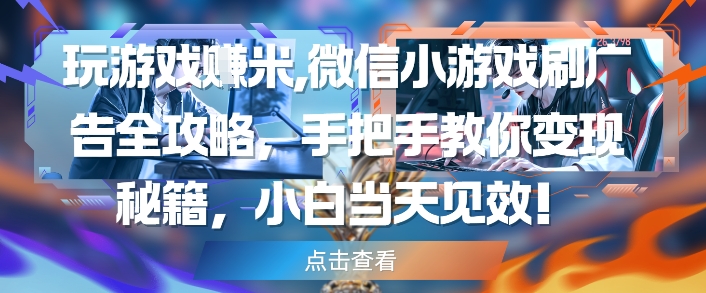 玩游戏挣米，微信小游戏刷广告全攻略，手把手教你变现秘籍，小白当天见效优创云网-专注分享网络创业项目落地实操课程 – 全网首发_高质量创业项目输出优创云网