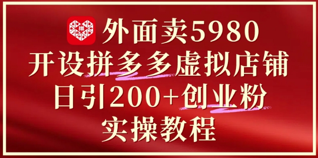 外面卖5980开设拼多多虚拟店铺：单日引流200+创业付费粉实战教程优创云网-专注分享网络创业项目落地实操课程 – 全网首发_高质量创业项目输出优创云网