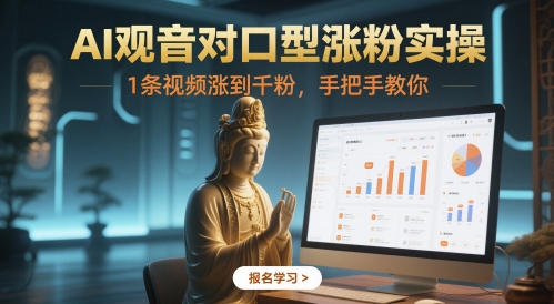 AI观音对口型涨粉实操，1条视频涨到千粉，手把手教你优创云网-专注分享网络创业项目落地实操课程 – 全网首发_高质量创业项目输出优创云网