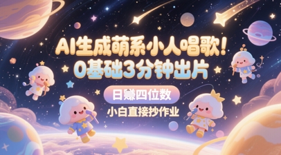 AI生成萌系小人唱歌，0基础3分钟出片，28个作品涨粉8.9W，单条最高19W赞，日入四位数，小白直接抄作业优创云网-专注分享网络创业项目落地实操课程 – 全网首发_高质量创业项目输出优创云网