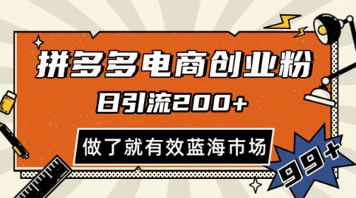 拼多多引流电商创业粉，日引200+，可矩阵放大，做了就有效【揭秘】优创云网-专注分享网络创业项目落地实操课程 – 全网首发_高质量创业项目输出优创云网