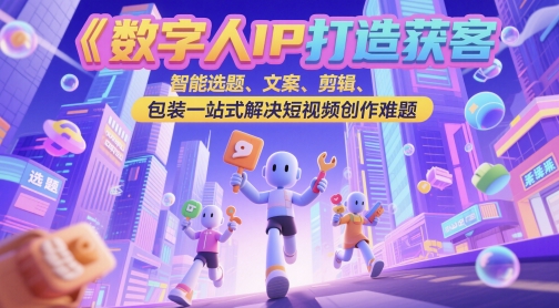 数字人IP打造获客变现实操课，智能选题、文案、剪辑、包装一站式解决短视频创作难题优创云网-专注分享网络创业项目落地实操课程 – 全网首发_高质量创业项目输出优创云网