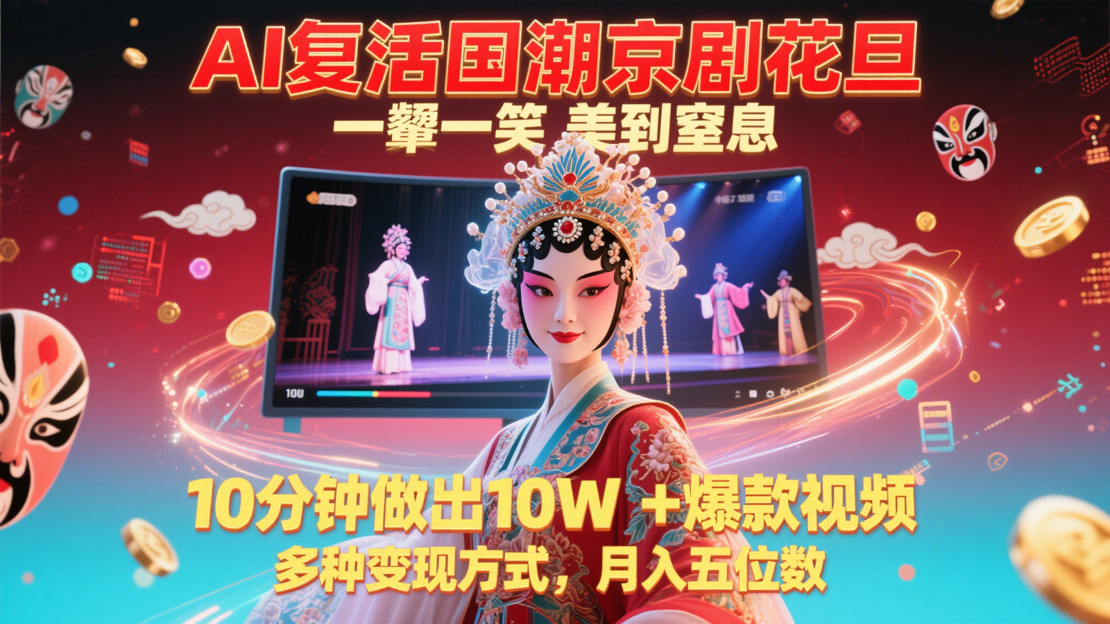 AI复活国潮京剧花旦，一颦一笑美到窒息，10分钟做出10W+爆款视频，多种变现方式优创云网-专注分享网络创业项目落地实操课程 – 全网首发_高质量创业项目输出优创云网