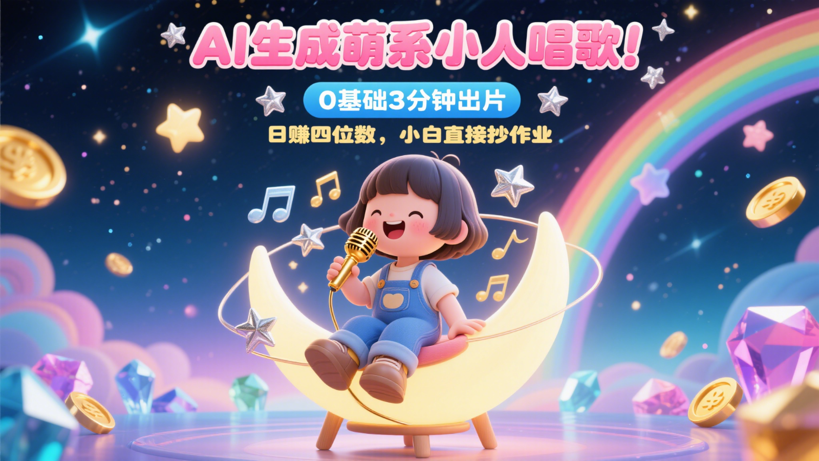 AI生成萌系小人唱歌！0基础3分钟出片，28个作品涨粉9万，日赚四位数，小白直接抄作业优创云网-专注分享网络创业项目落地实操课程 – 全网首发_高质量创业项目输出优创云网