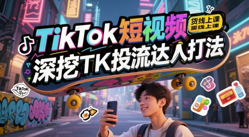 TikTok短视频带货线上课，深挖TK投流达人打法优创云网-专注分享网络创业项目落地实操课程 – 全网首发_高质量创业项目输出优创云网
