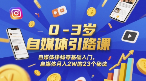 0-3岁自媒体引路课，自媒体挣钱零基础入门，自媒体月入2W的23个秘法优创云网-专注分享网络创业项目落地实操课程 – 全网首发_高质量创业项目输出优创云网