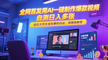 全网首发用AI一键制作爆款视频，自测日入多张，适合大学生宝妈兼职创业，保姆级教程优创云网-专注分享网络创业项目落地实操课程 – 全网首发_高质量创业项目输出优创云网