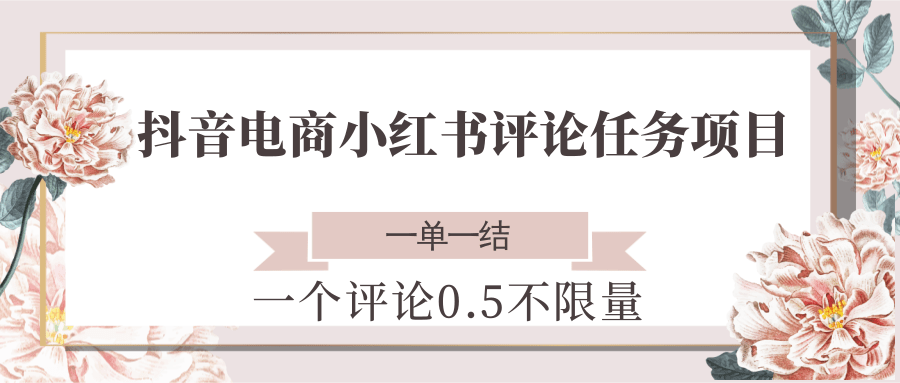 抖音电商小红书评论任务项目，一个评论0.5，一单一结 不限量优创云网-专注分享网络创业项目落地实操课程 – 全网首发_高质量创业项目输出优创云网