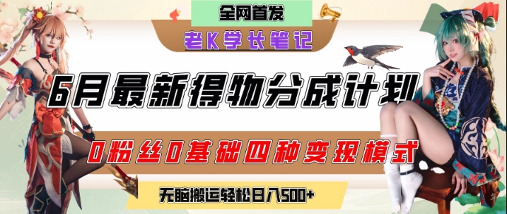 6月份最新得物创作者分成计划2.0玩法，0粉丝0基础四种模式变现，从隐蔽渠道无脑搬运，日入2张优创云网-专注分享网络创业项目落地实操课程 – 全网首发_高质量创业项目输出优创云网