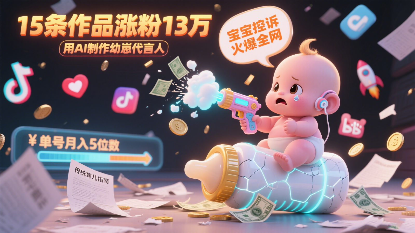 用AI制作幼崽代言人，宝宝的控诉火爆全网，15条作品涨粉13万，单号月入5位数实操教程优创云网-专注分享网络创业项目落地实操课程 – 全网首发_高质量创业项目输出优创云网