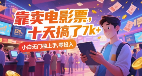 靠卖电影票，十天搞了7k+，小白无门槛上手，零投入【揭秘】优创云网-专注分享网络创业项目落地实操课程 – 全网首发_高质量创业项目输出优创云网