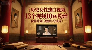 历史女性独白视频，13个视频10w粉丝，伙伴计划，视频号分成等优创云网-专注分享网络创业项目落地实操课程 – 全网首发_高质量创业项目输出优创云网
