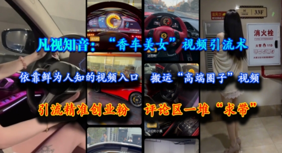 凡视知音：“香车美女”视频引流术，依靠鲜为人知的视频入口，搬运“高端圈子”视频，引流精准创业粉，评论区一堆“求带”优创云网-专注分享网络创业项目落地实操课程 – 全网首发_高质量创业项目输出优创云网