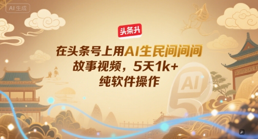 在头条号上用AI生民间故事视频，5天1k+，纯软件操作优创云网-专注分享网络创业项目落地实操课程 – 全网首发_高质量创业项目输出优创云网