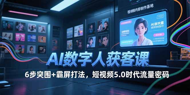 AI数字人获客课，6步突围+霸屏打法，短视频5.0时代流量密码优创云网-专注分享网络创业项目落地实操课程 – 全网首发_高质量创业项目输出优创云网