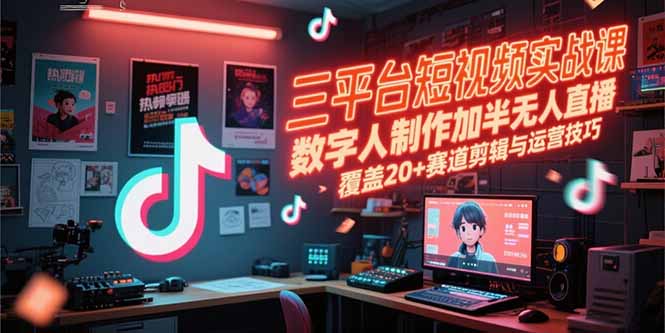三平台短视频实战课，数字人制作加半无人直播，覆盖20+赛道剪辑与运营技巧优创云网-专注分享网络创业项目落地实操课程 – 全网首发_高质量创业项目输出优创云网