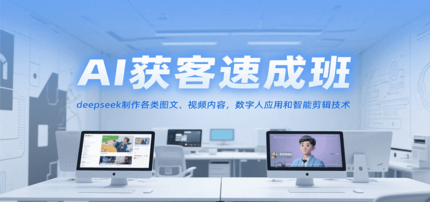 AI获客速成班，deepseek制作各类图文、视频内容，数字人应用和智能剪辑技术优创云网-专注分享网络创业项目落地实操课程 – 全网首发_高质量创业项目输出优创云网