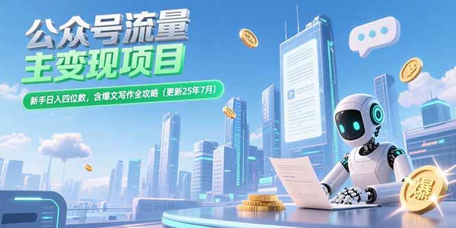 公众号流量主变现项目，新手日入四位数，含爆文写作全攻略(更新25年7月优创云网-专注分享网络创业项目落地实操课程 – 全网首发_高质量创业项目输出优创云网