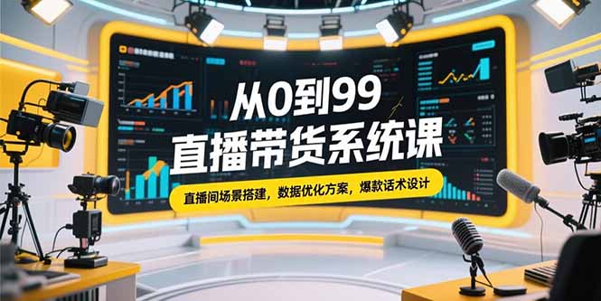 从0到99直播带货系统课，直播间场景搭建，数据优化方案，爆款话术设计优创云网-专注分享网络创业项目落地实操课程 – 全网首发_高质量创业项目输出优创云网