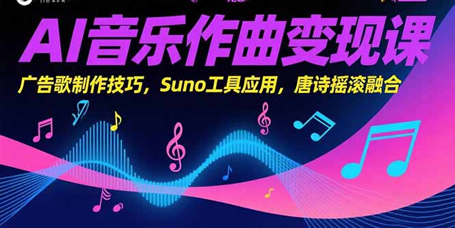 AI音乐作曲变现课，广告歌制作技巧，Suno工具应用，唐诗摇滚融合优创云网-专注分享网络创业项目落地实操课程 – 全网首发_高质量创业项目输出优创云网