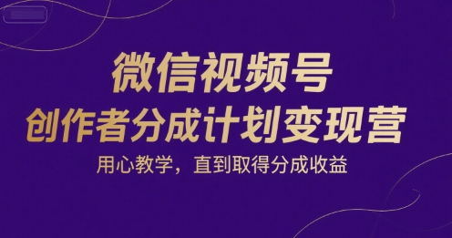 微信视频号创作者分成计划变现营，用心教学，直到取得分成收益优创云网-专注分享网络创业项目落地实操课程 – 全网首发_高质量创业项目输出优创云网