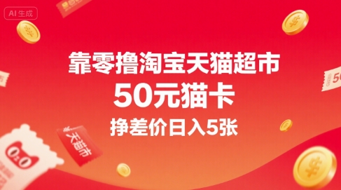 靠零撸淘宝天猫超市50元猫卡，挣差价日入5张优创云网-专注分享网络创业项目落地实操课程 – 全网首发_高质量创业项目输出优创云网