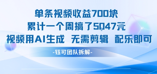 单条视频收益7张+累计一个周搞了5k+视频用AI生成无需剪辑配乐即可优创云网-专注分享网络创业项目落地实操课程 – 全网首发_高质量创业项目输出优创云网