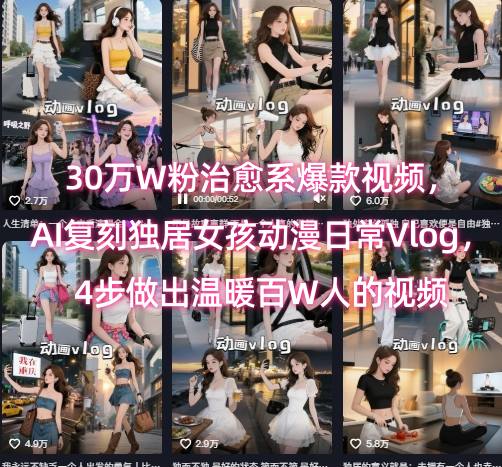 30万W粉治愈系爆款视频，AI复刻独居女孩动漫日常Vlog，4步做出温暖百W人的视频优创云网-专注分享网络创业项目落地实操课程 – 全网首发_高质量创业项目输出优创云网