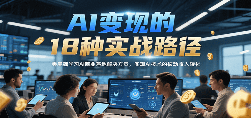 AI变现的18种实战路径，零基础学习AI商业落地解决方案，实现AI技术的被动收入转化优创云网-专注分享网络创业项目落地实操课程 – 全网首发_高质量创业项目输出优创云网