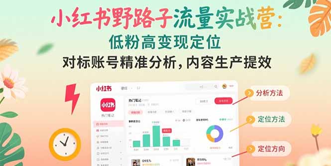 小红书野路子流量实战营：低粉高变现定位 对标账号精准分析 内容生产提效优创云网-专注分享网络创业项目落地实操课程 – 全网首发_高质量创业项目输出优创云网
