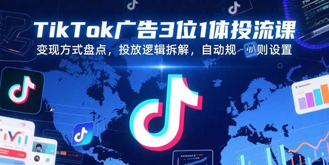 TikTok广告3位1体投流课，变现方式盘点，投放逻辑拆解，自动规则设置优创云网-专注分享网络创业项目落地实操课程 – 全网首发_高质量创业项目输出优创云网