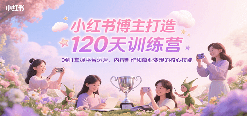 小红书博主打造120天训练营，0到1掌握平台运营、内容制作和商业变现优创云网-专注分享网络创业项目落地实操课程 – 全网首发_高质量创业项目输出优创云网