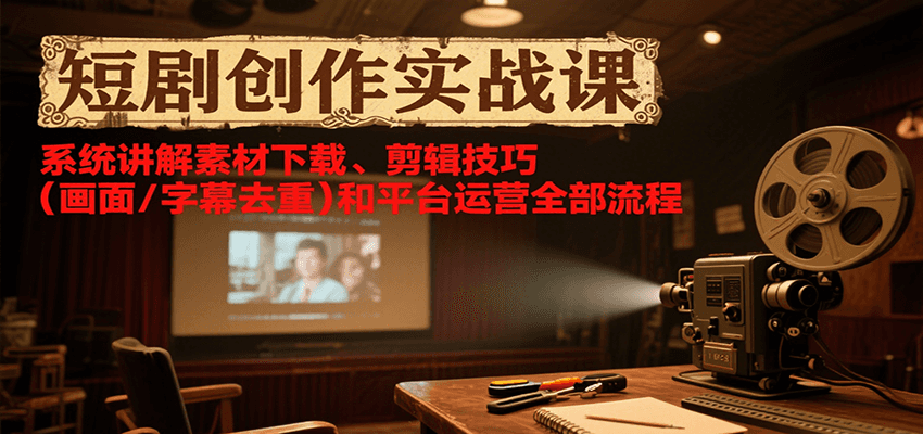 短剧创作实战课，系统讲解素材下载、剪辑技巧(画面/字幕去重)和平台运营全部流程优创云网-专注分享网络创业项目落地实操课程 – 全网首发_高质量创业项目输出优创云网
