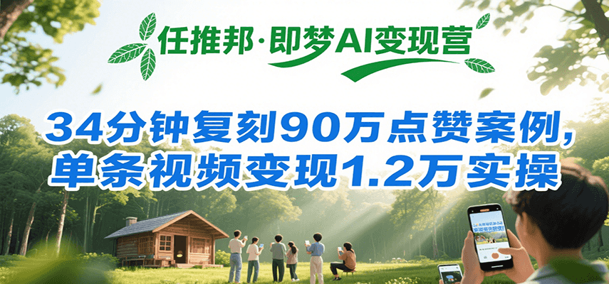 任推邦·即梦AI变现营，34分钟复刻90万点赞案例，单条视频变现1.2万实操优创云网-专注分享网络创业项目落地实操课程 – 全网首发_高质量创业项目输出优创云网