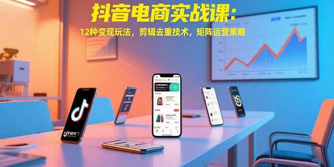 抖音电商实战课：12种变现玩法，剪辑去重技术，矩阵运营策略优创云网-专注分享网络创业项目落地实操课程 – 全网首发_高质量创业项目输出优创云网