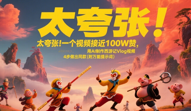 太夸张！一个视频接近100W赞，用AI制作西游记Vlog视频，全流程拆解来了(附万能提示词)优创云网-专注分享网络创业项目落地实操课程 – 全网首发_高质量创业项目输出优创云网